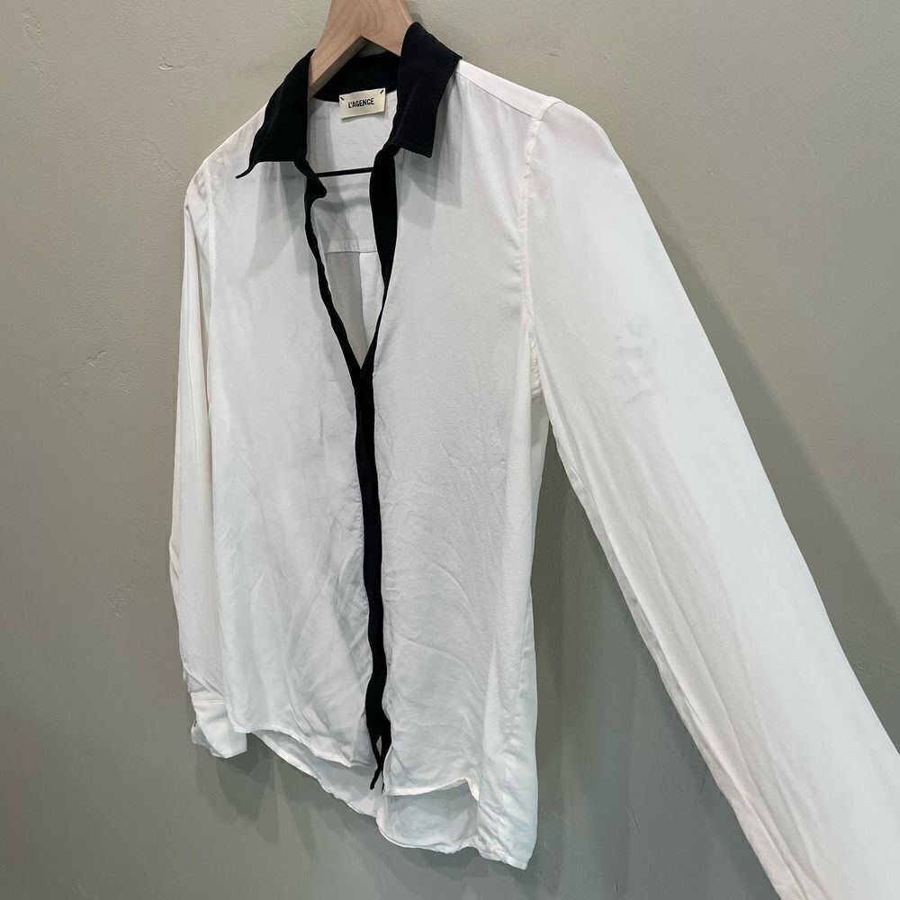 L'AGENCE White Semi-Sheer Button Down Blouse - Picture 4 of 16